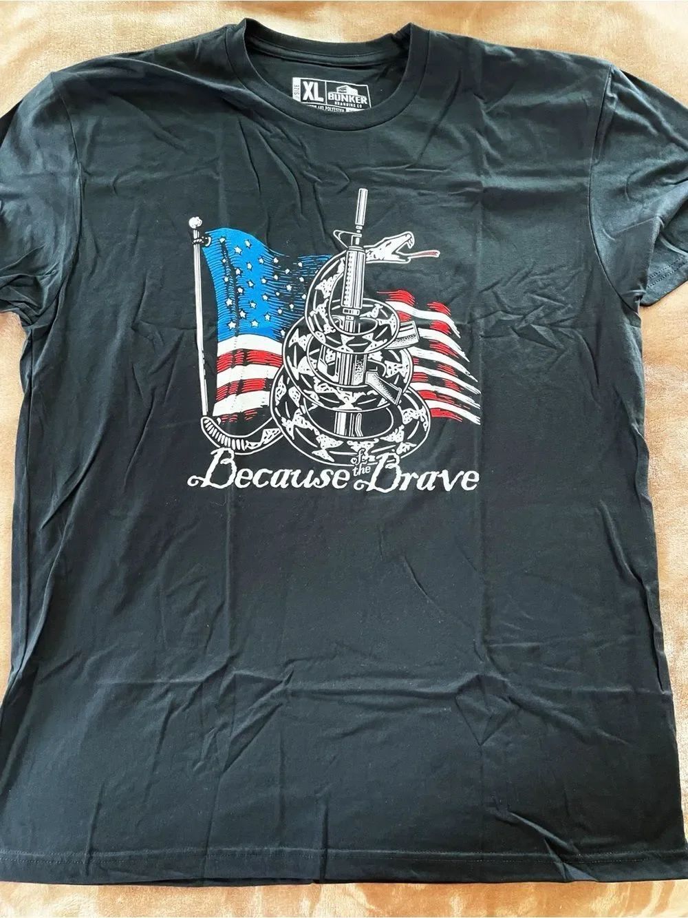 Bunker Branding Co Men’s Black "Because the Brave" Graphic Tee - XL Patriotic